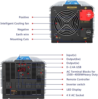 Hochleistungs-Sinus-Wellenkraft-Inverter 12V 2.4A hybrider Solarinverter-LED 4000W reiner